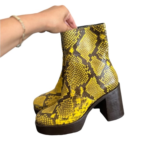 REVOLVE x Simon Miller Yellow Snakeskin Platform Heeled Boots - Picture 7 of 15